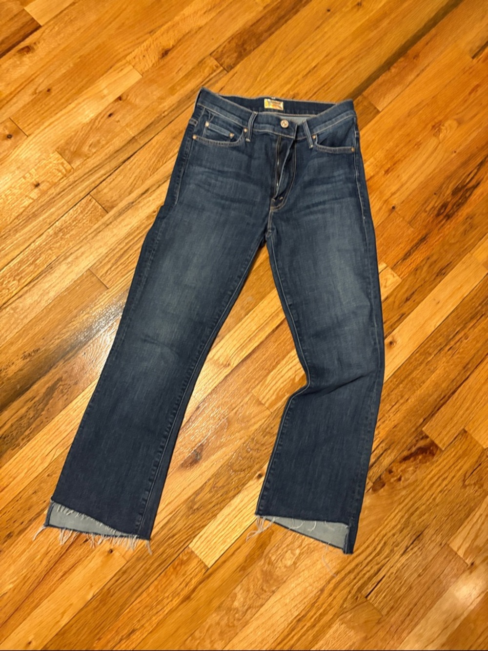 MOTHER Dark Blue Raw Hem Straight Jeans